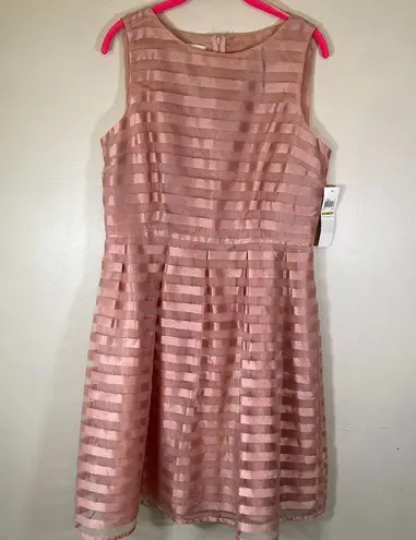 London Times NWT  Modcloth Rose Gold Pink Retro Organza Stripe A Line Dress