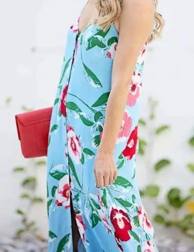 Gibson New The Motherchic Al Fresco Blue Floral Summer Midi Dress Size SP