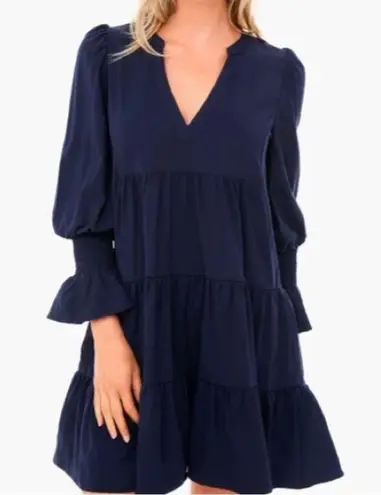 Pomander Place X Tuckernuck Navy Blue Crepe Kenzo Dress Tiered Ruffle Coastal Size M