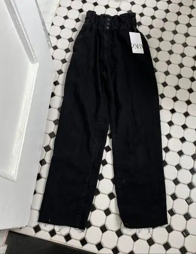 ZARA NWT Black Denim Baggy Paperboy Jeans Sz 0