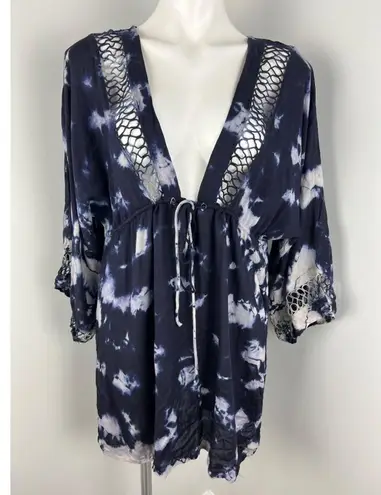 Raviya Blue Tie Dye Beach Swim Cover Up 0X Vacation Resort Bohemian