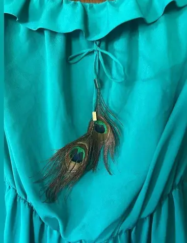 Gracia Garcia blue peacock feather bow strapless romper size L