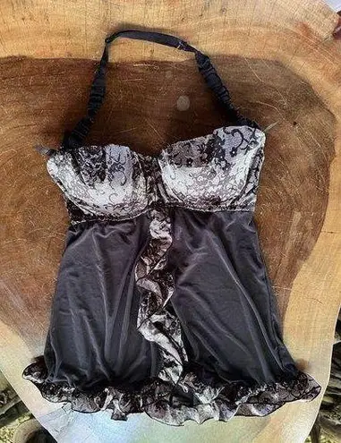 Frederick's of Hollywood FREDERICK’S OF HOLLYWOOD Black Babydoll Teddy Camisole Lingerie Top Medium EUC