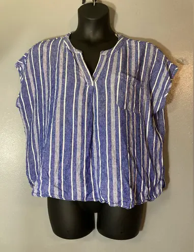 Coastal Comfort Striped Denim Blue and White Blouse Size XXL