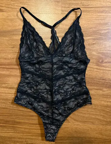 Dynamite  V-Neck Black Lace Bodysuit - Image 1