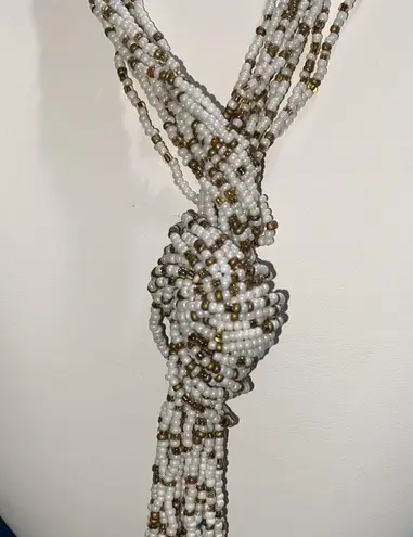 Seed Bead Wrap Long Open End Lariat Tassel Necklace White