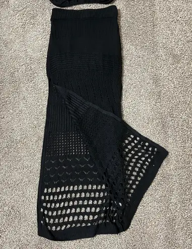 Knit Crop Top Tank Top Knit Midi Slit Skirt High Waist Beach Cover Up Set Tee T