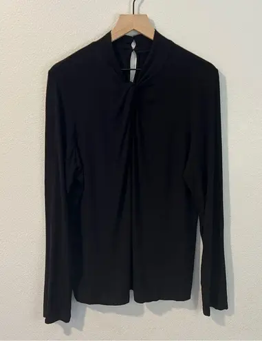 Lord & Taylor Iconic Fit Twisted Front Black Stretch Flowy Rayon Knit Top XL