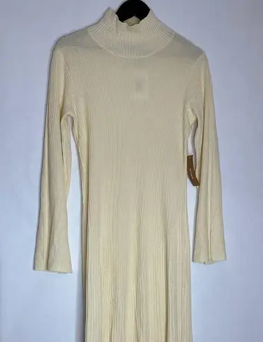 Caara NWT Cream Ribbed Knit High Neck Sweater Dress Wool Blend Size Medium
