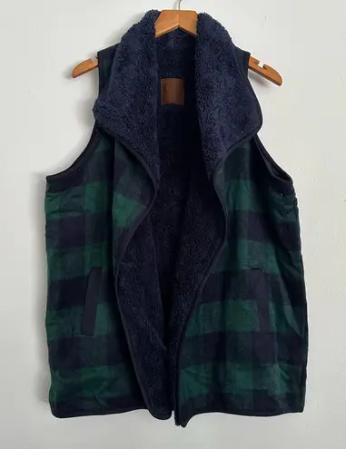 Girlie girl original C.C Exclusive Reversible Fleece & Plaid Vest, Women’s Size Large — Evergreen/Navy
