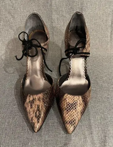 Johnston & Murphy NWOT Snakeskin Pointed Toe MaryJane Heels Brown & Black Size