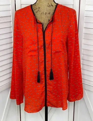 Libby Edelman Bumble Bee Blouse Red Black Medium Long Bell Sleeve
