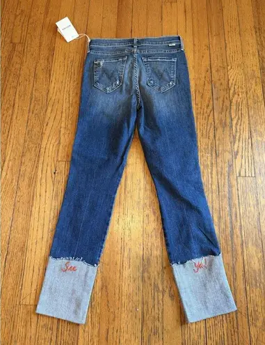 MOTHER Denim The Insider Crop Step Chew Jeans in Dancing on Coals size 25 New Blue