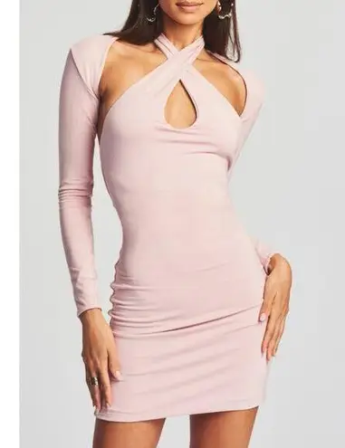 SER.O.YA Lana Dress Set Pastel Pink Halter Long Sleeve Stretch Jersey Large NWT