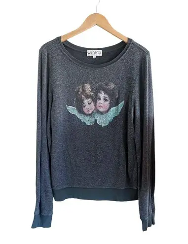 Wildfox  Sweatshirt Cherubs Angels Charcoal Black Pullover Sweater Small Rare EUC