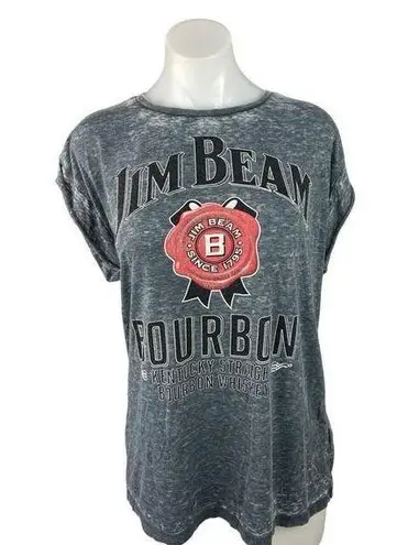 Jim Beam Gray Distressed Cap Sleeve Crew Neck Bourbon Whiskey T Shirt Size 18