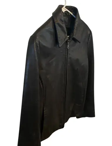 Vintage Y2K Tibor Classic soft Black Leather Jacket zip up pockets Size L