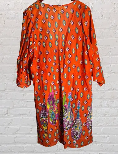 Jessica Taylor Vintage Paisley Tunic Dress Boho Embellished Lace Up Asymmetrical Whimsical 1X