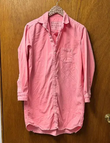 Frank & Eileen Mary Famous Denim Button Up Mini Dress Neon Strawberry Small S