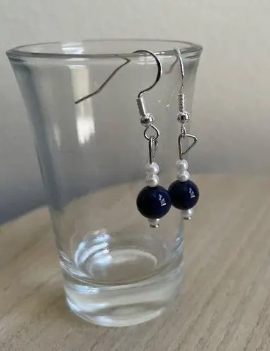 Handmade 2/$15 White Navy Beaded Earrings