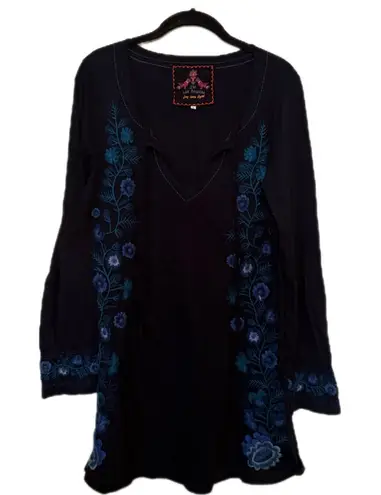Johnny Was Embroidered Black and Blue Women's Tunic Dress