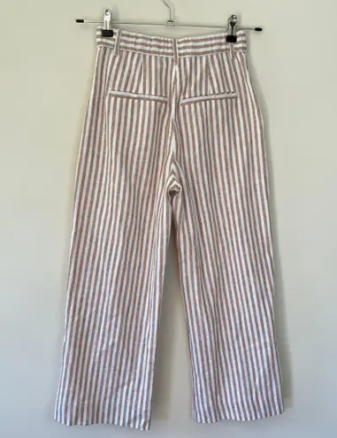 Abercrombie & Fitch Abercrombie Tailored Pleated High Rise Wide Leg Crop Stripe Trouser Tan White