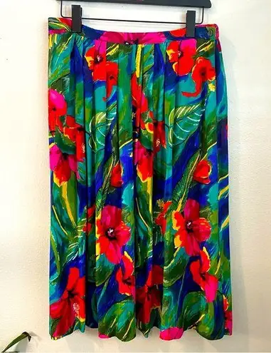 Vtg Alfred Dunner Floral Hawaiian Print Midi Skirt Size 18 Made in USA Floral Red