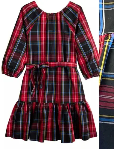 Draper James RSVP Long Sleeve Tiered Bow Back Dress Holiday Plaid Ruffle Belted