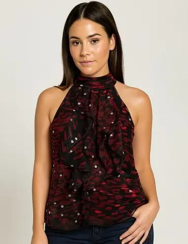Bwear Red & Black Animal Print Ruffled Halter Top – Size Medium