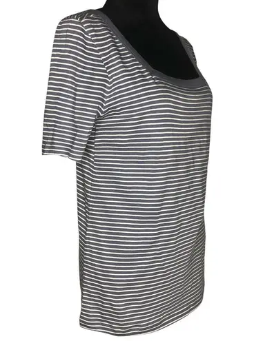 Susina Grey Folkstone Pinstripe Square Neck Short Sleeve Striped T