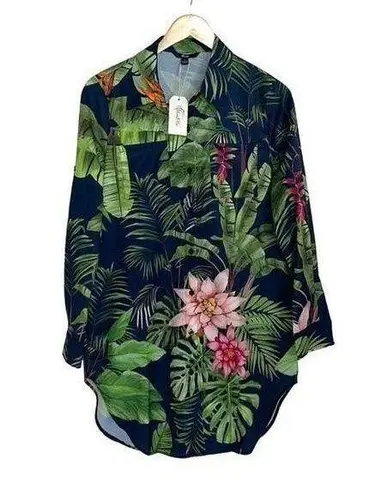 Shall We Women’s Floral Tropical Button Down Long Sleeve Blouse Dress Green Smal