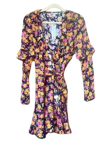 Topshop NEW Top-shop Rose Ruffled Long Sleeve Mini Wrap Dress Floral Spring Size 6