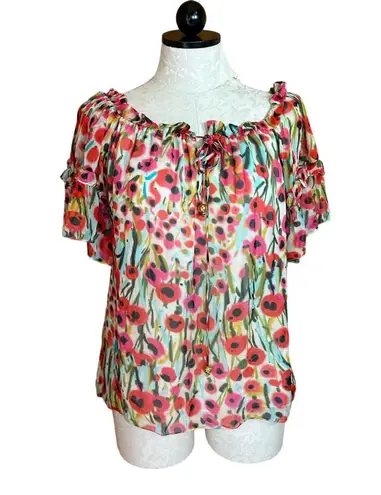 Milly EUC of New York Floral Print Off Shoulder Ruffle Top Size 6