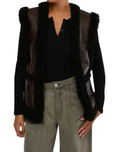 We Wore What Womens Reversible Vegan Leather Sherpa Vest Jacket Size Medium NWT