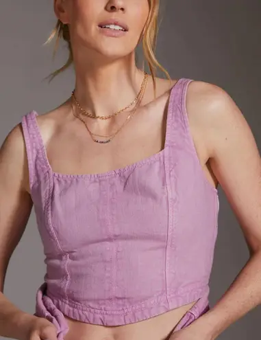 Pilcro Lilac Corset Cropped Square Neck Tank Top Women's Size L Purple Size L