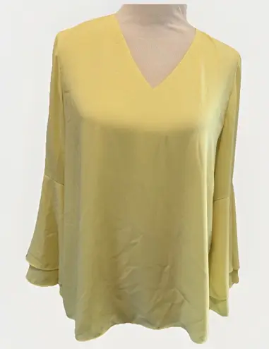Alfani  Blouse Women's 8 Size 8 Yellow Long Bell Sleeves V Neck Going Out Top - Image 1