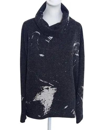 Clara Sunwoo Black Print Knit Cowl Neck Sweater Size XL Black Sweater