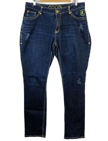 COOGI High rise waist Straight Leg Embroidered Pocket Dark Wash Jeans Size 16