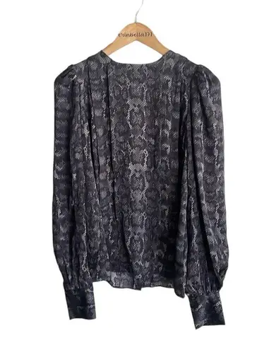 ANINE BING Renee Silk Python Print Blouse in Charcol