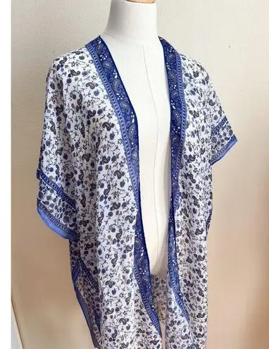 NEW Women's Boho Tassel Blue Paisley Kimono Cardigan OS Lightweight Beachy Size undefined - Image 1