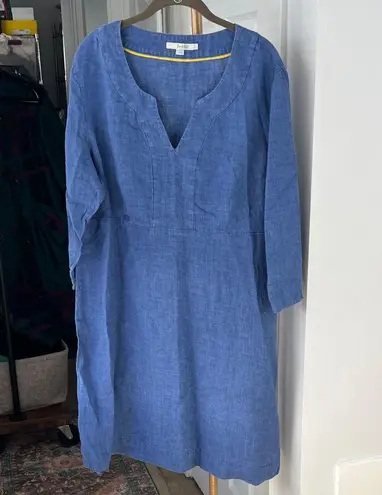 Boden 100% Linen Blue Tunic Shift Midi Dress Size 16 Long