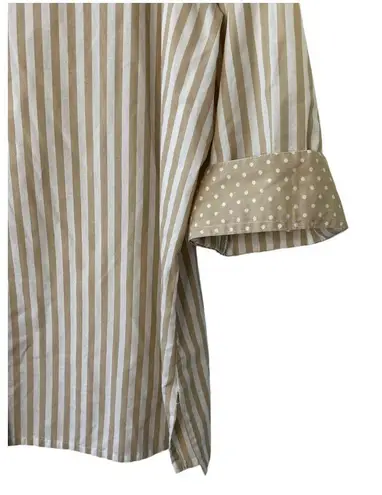 kim rogers  Tan & White Stripe Button Up Top Women's 16 Cuff Hems