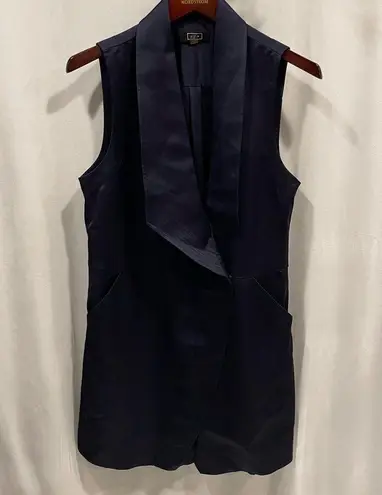 AYR Gorgeous deep navy blue satin tuxedo wide collar wrap mini dress pockets