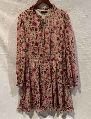 Crystal Doll Fit & Flare Floral Chiffon Dress Size XL Ruffle Boho Romantic