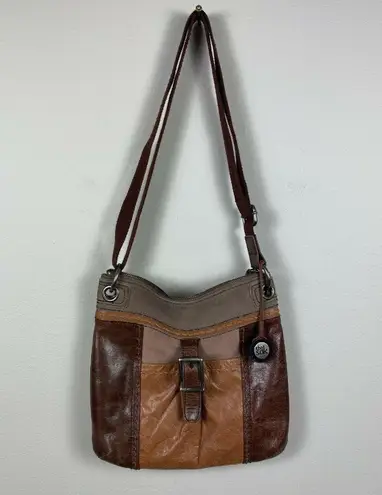 The Sak Crossbody Bag Brown Leather Suede Adjustable Strap Buckle Pockets Zip Up