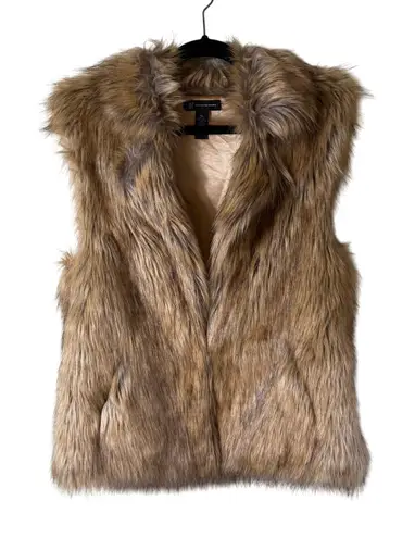 Faux Fur Vest SZ M/L Brown Tan Mob Wife Fury Fuzzy Pockets Size M