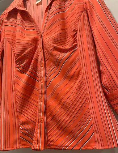 VTG 90s Y2K Tangents Coral Pink Vertical Striped Collared Button