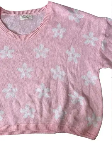Peach Love California Peach Love Pink White Chunky Oversized Preppy Boho Flower Power Cropped Sweater