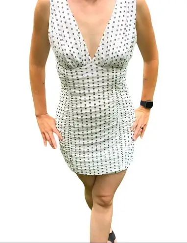 Love...Ady Love…Ady Ruched Polka Dot Mini Dress Scrunch White