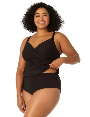 Anne cole  Women's Twist Front Underwire Tankini Swim Top Black Size 20W NWT